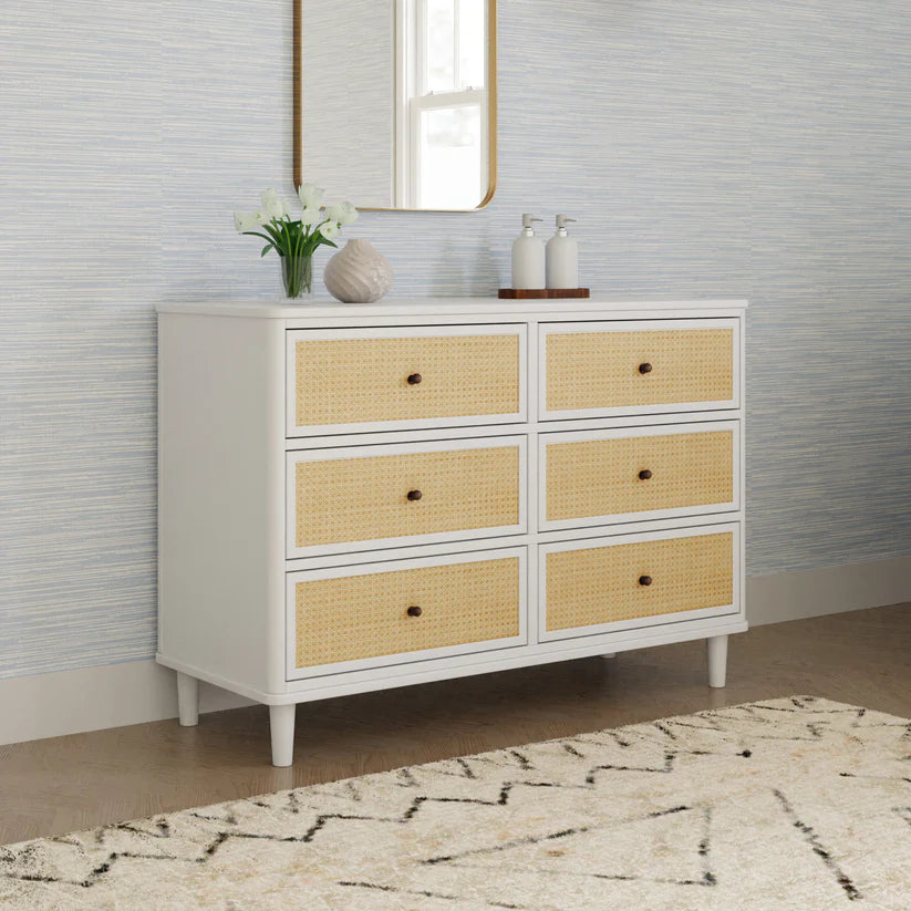 Warm White / Honey Cane - Namesake Marin with Cane 6 Drawer Assembled Dresser 3