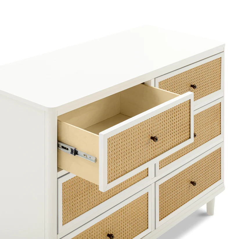 Warm White / Honey Cane - Namesake Marin with Cane 6 Drawer Assembled Dresser Drawer Detail